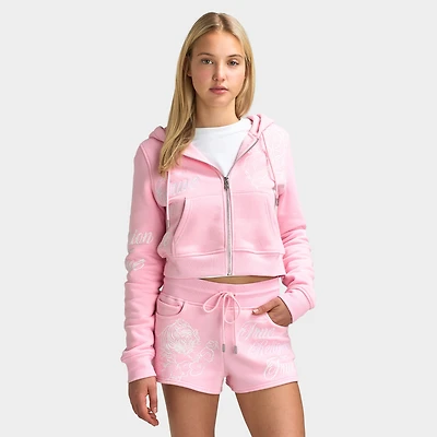 True Religion Chandail à Capuche Zippé Brodé Tigre / Rose Orchidée