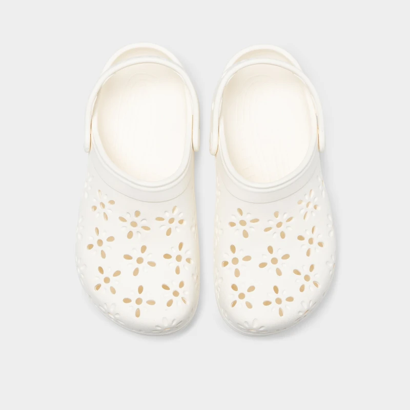 Crocs Women's Classic Floral Cut Out Clog / Chalk
