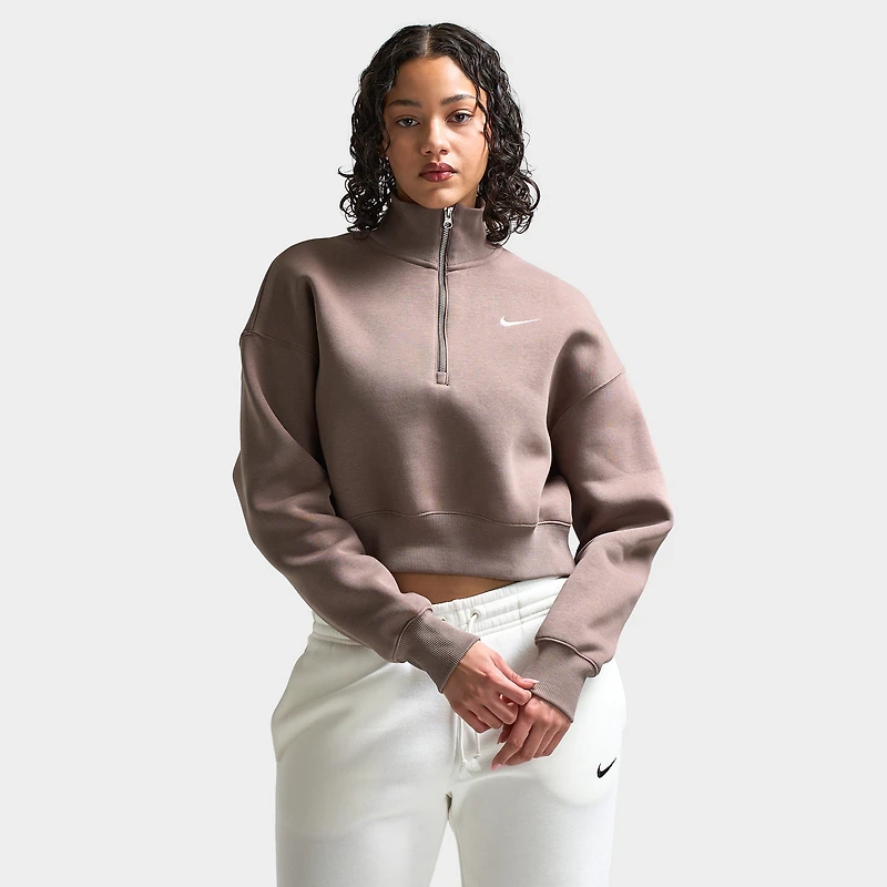 Nike Sportswear Women's Phoenix Fleece Half-Zip Cropped Sweatshirt Mink Brown / Sail