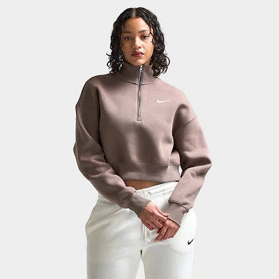 Nike Sportswear Women's Phoenix Fleece Half-Zip Cropped Sweatshirt Mink Brown / Sail