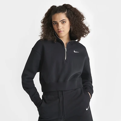 Nike Women's Sportswear Phoenix Fleece Half Zip Crop Sweatshirt Black / Sail