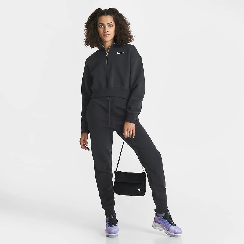 Nike Women's Sportswear Phoenix Fleece Half Zip Crop Sweatshirt Black / Sail