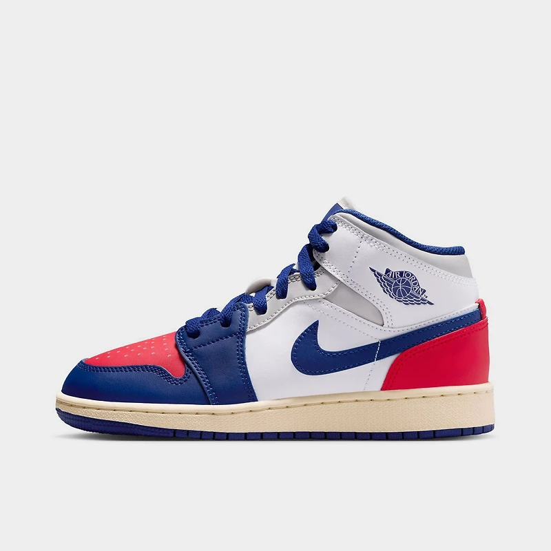 Jordan 1 Mid GS White / Deep Royal Blue - University Red
