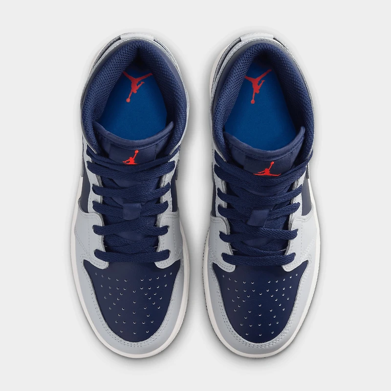 Jordan 1 Mid GS Bleu Void / Platine pur - Blanc sommet