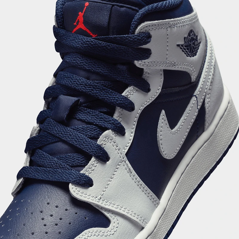Jordan 1 Mid GS Bleu Void / Platine pur - Blanc sommet