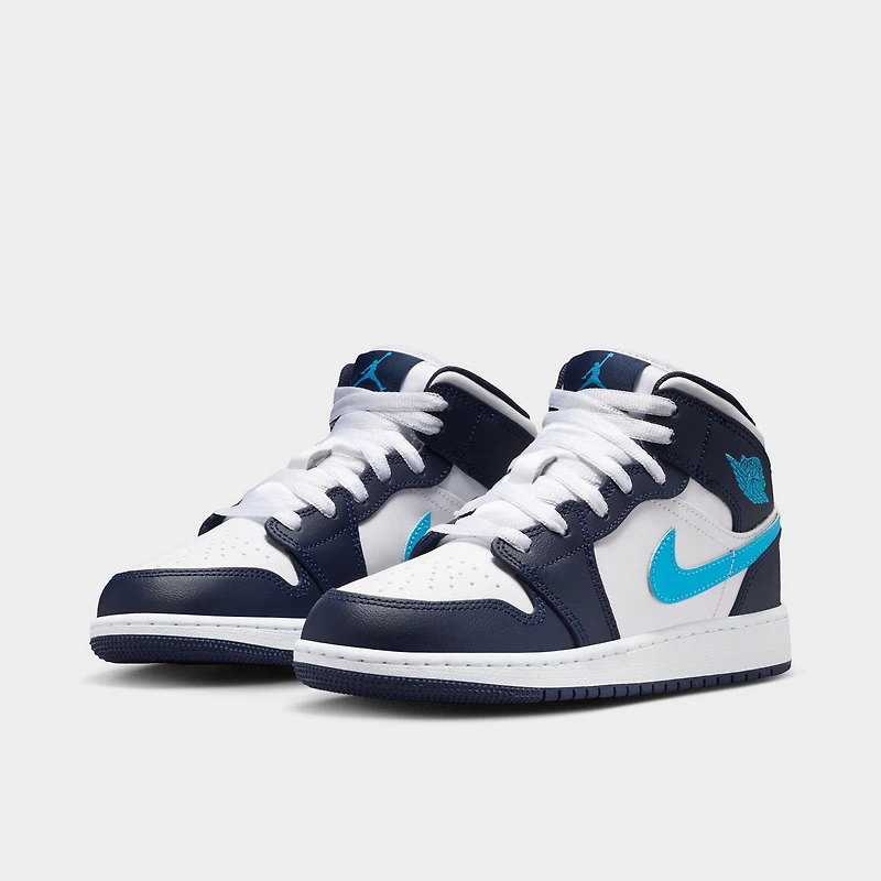 Jordan 1 Mid GS Obsidienne / Bleu poudre foncé - Blanc