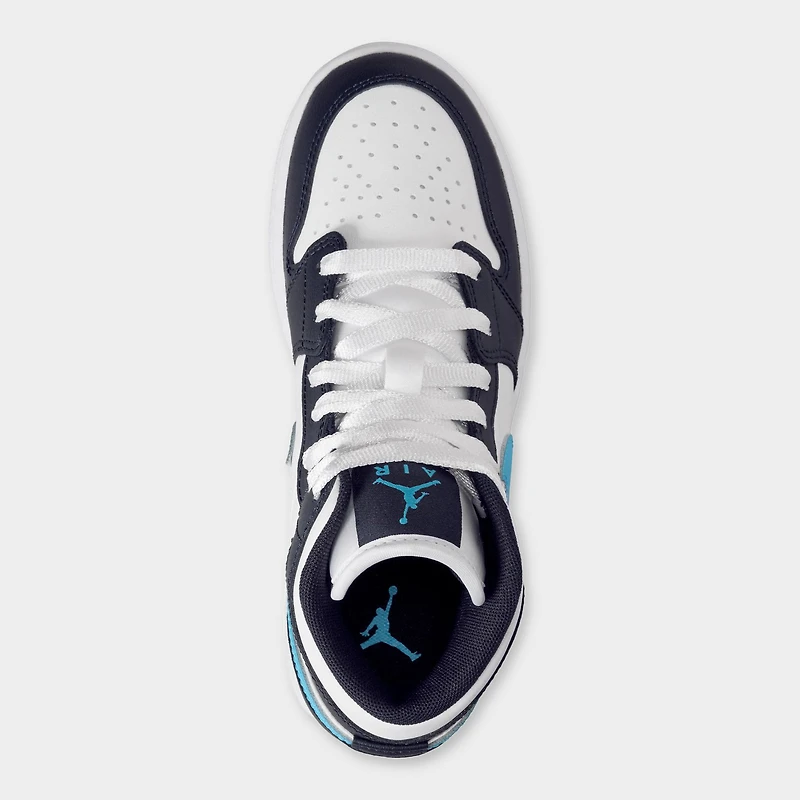 Jordan 1 Mid GS Obsidienne / Bleu poudre foncé - Blanc