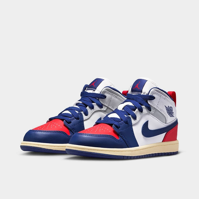 Jordan 1 Mid PS White / Deep Royal Blue - University Red