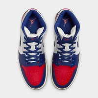Jordan 1 Mid Blanc / Bleu royal profond - Rouge universitaire