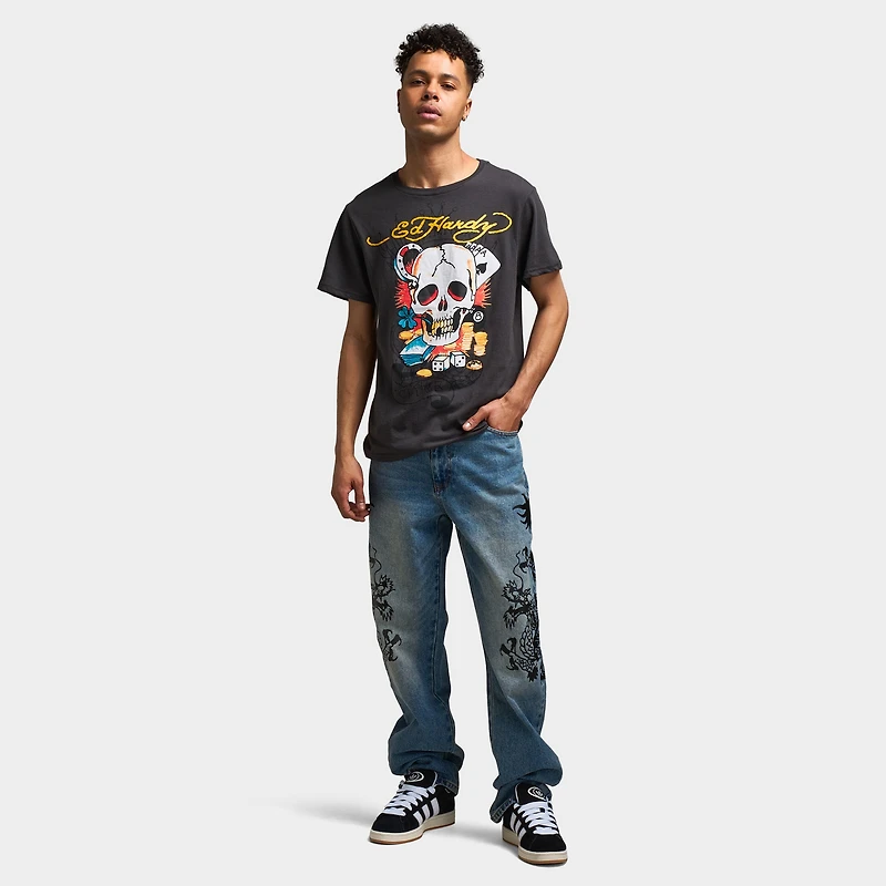 Ed Hardy Ace Skull Graphic T-shirt / Charcoal