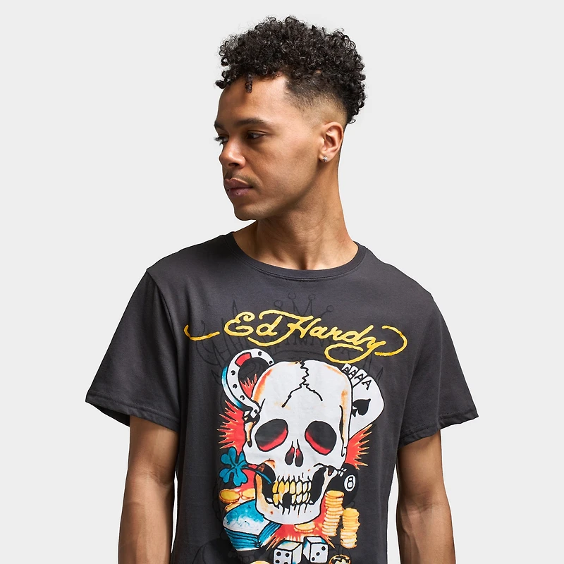 Ed Hardy Ace Skull Graphic T-shirt / Charcoal