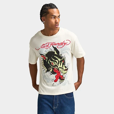 Ed Hardy Wolf Head Graphic T-Shirt / Vintage Ivory