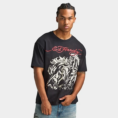 Ed Hardy Horses Graphic T-Shirt / Vintage Black
