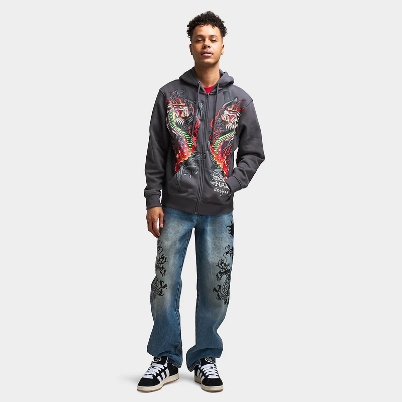 Ed Hardy Dragon Flame Full Zip Hoodie / Charcoal