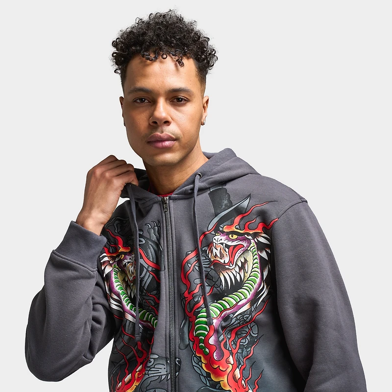 Ed Hardy Dragon Flame Full Zip Hoodie / Charcoal