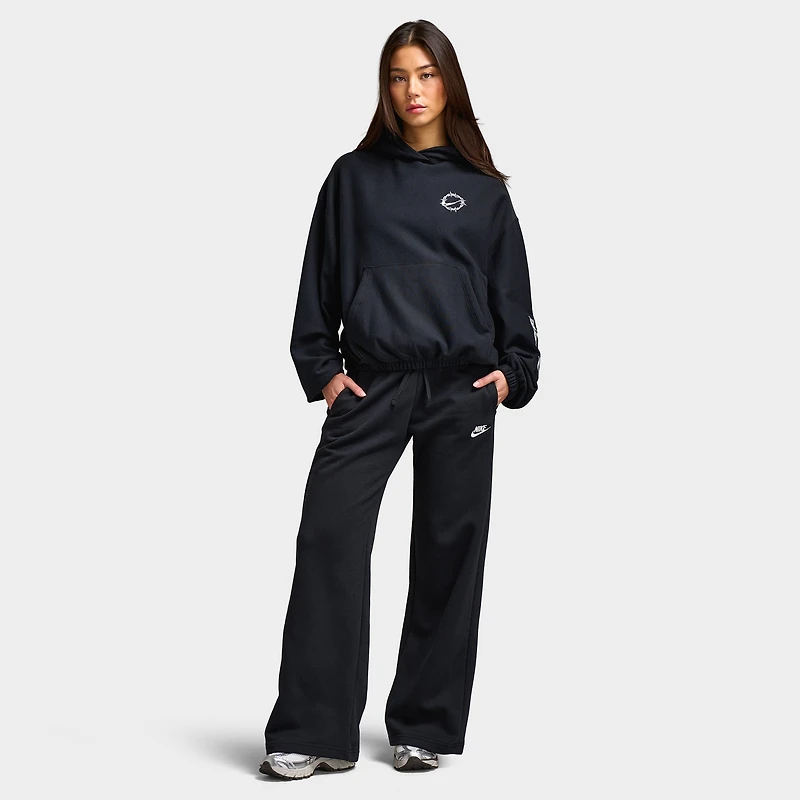 Nike Sportswear Women's Club Fleece Mid Rise Pants Wide Black / White