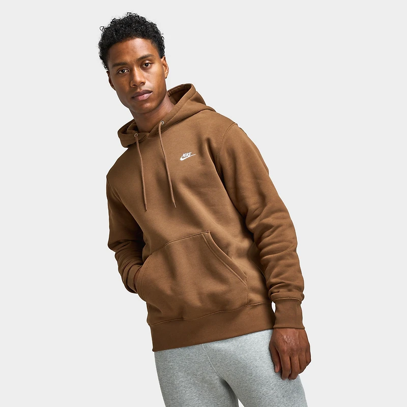 Nike Club Fleece Pullover Hoodie Mosswood Brown / White