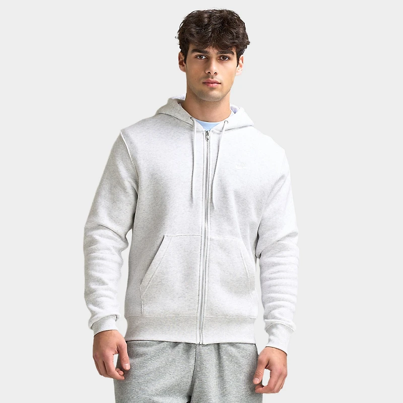Nike Club Full Zip Hoodie Birch Heather / White