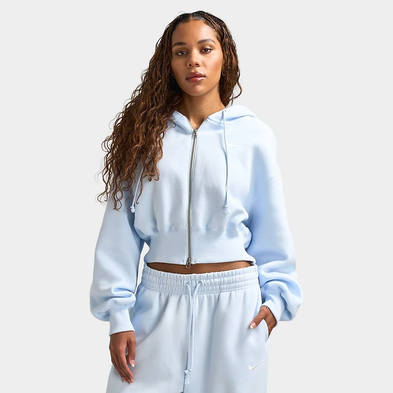 Nike Sportswear Women's Phoenix Fleece Loose Crop Full Zip Hoodie Blue Tint / Sail