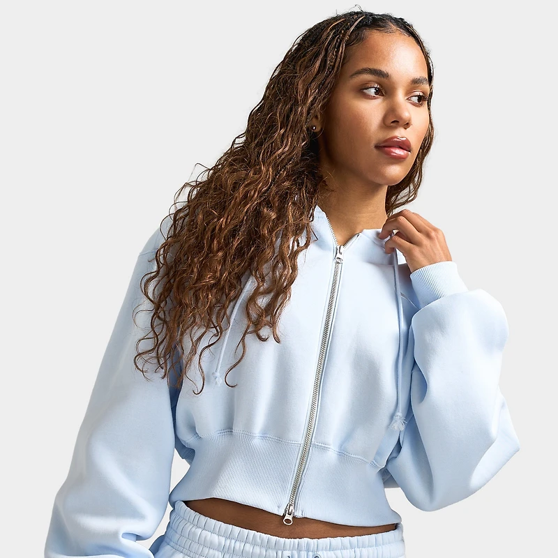 Nike Sportswear Women's Phoenix Fleece Loose Crop Full Zip Hoodie Blue Tint / Sail