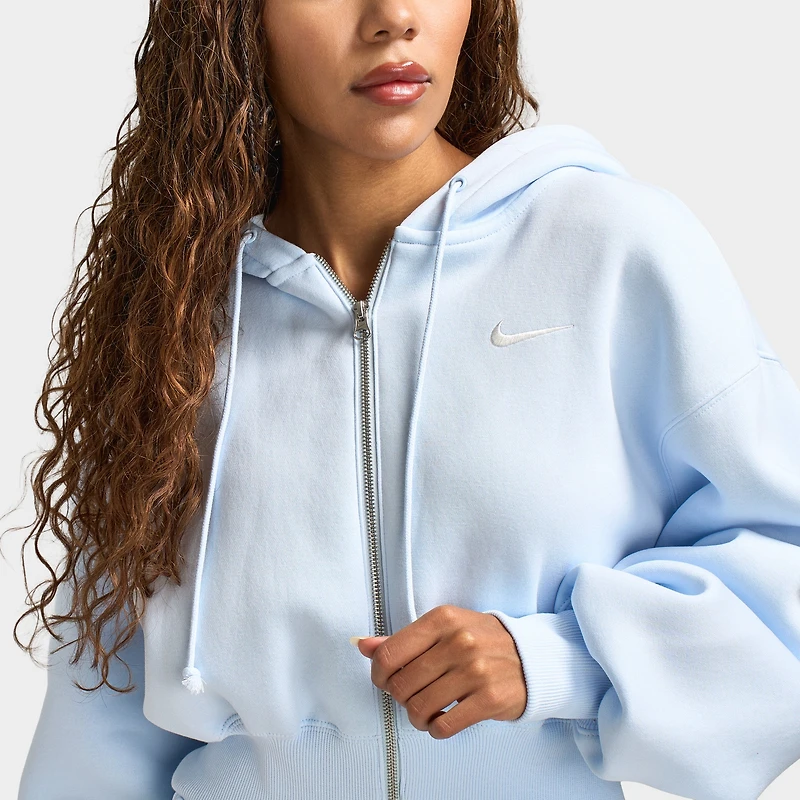 Nike Sportswear Women's Phoenix Fleece Loose Crop Full Zip Hoodie Blue Tint / Sail