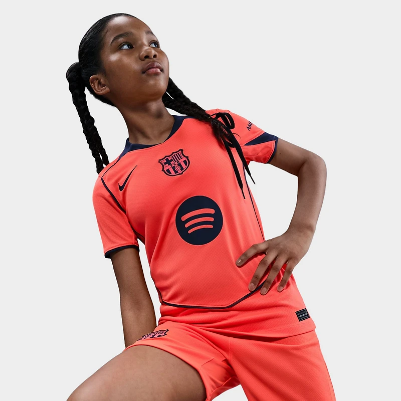 Nike Juniors' FCB 25/26 Jersey Stad 3R Bright Mango / Midnight Navy