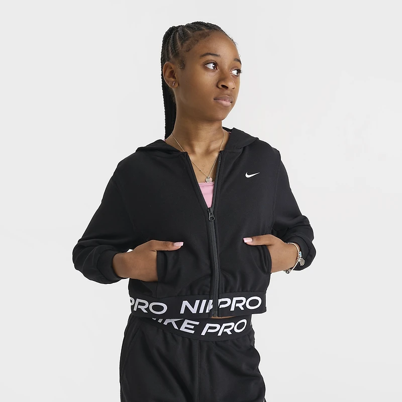 Nike Pro Junior Girls' Dri-FIT Full Zip Fleece Hoodie Black /