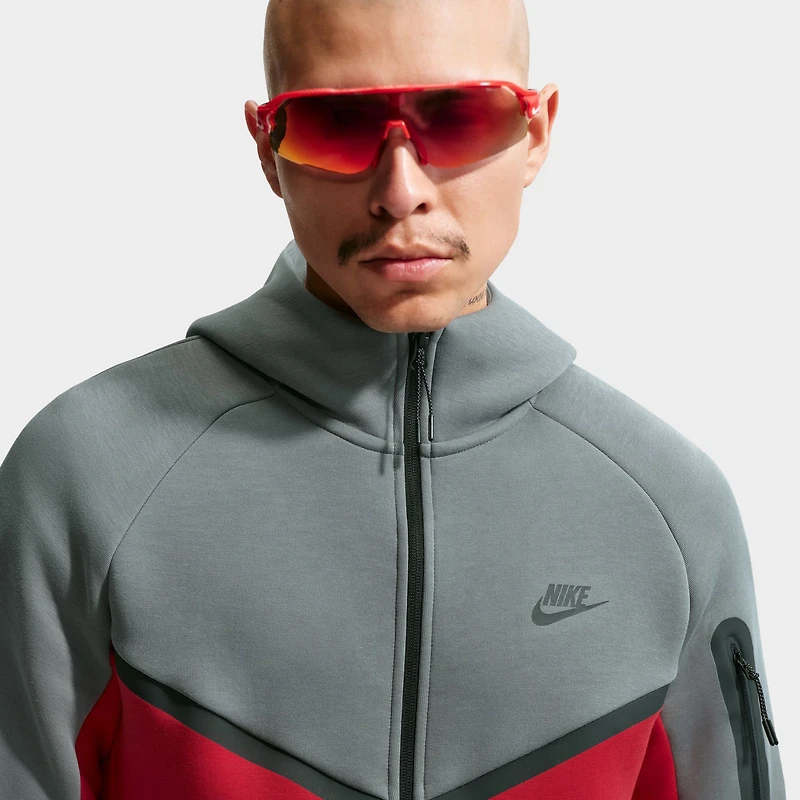 Nike Tech Fleece Chandail à capuche zippé Gris fumé / Rouge feu Noir