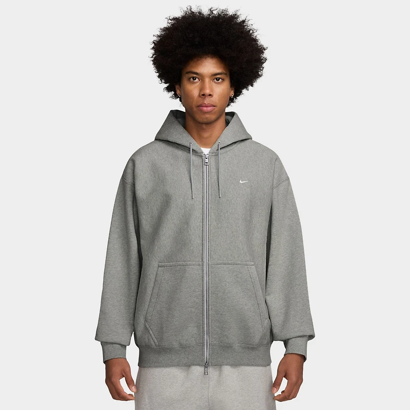 Nike Solo Swoosh Fleece Full-Zip Hoodie Dark Grey Heather / White