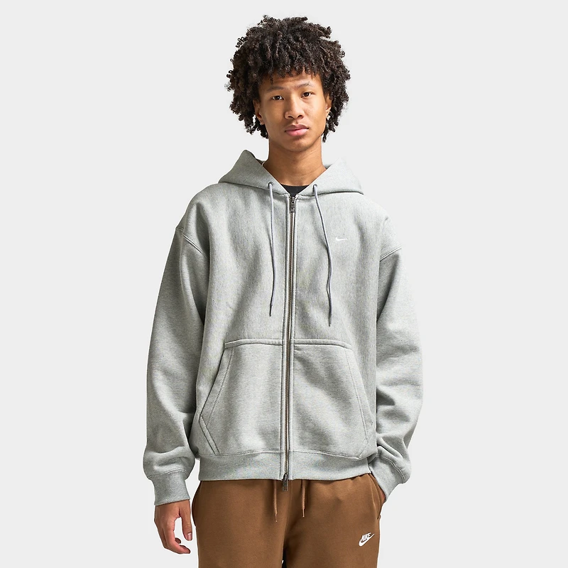 Nike Solo Swoosh Fleece Full-Zip Hoodie Dark Grey Heather / White