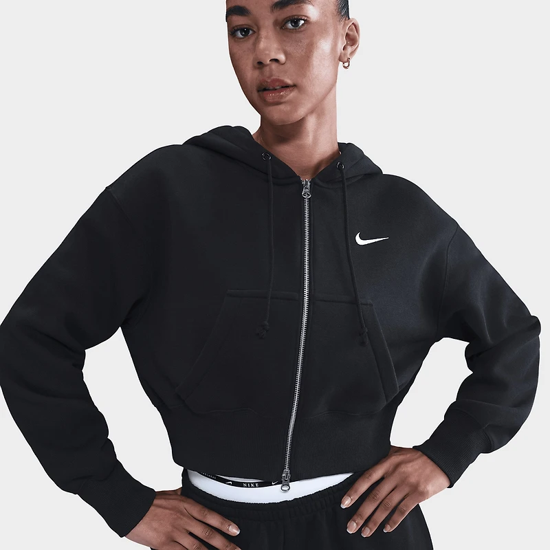 Nike Sportswear Women's Phoenix Fleece Crop Fullzip Hoodie / Black