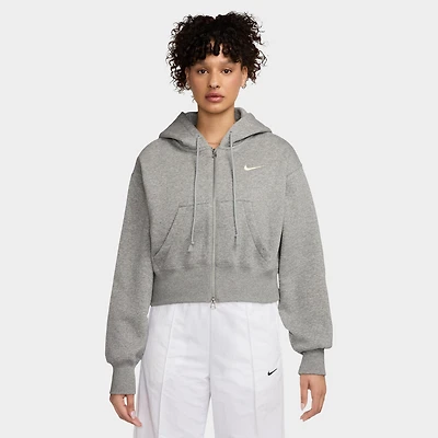 Nike Sportswear Phoenix Fleece Loose Crop Full Zip Hoodie Grey Heather / Sail