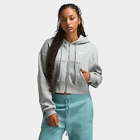 Nike Sportswear Phoenix Fleece Loose Crop Full Zip Hoodie Grey Heather / Sail
