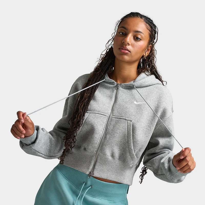 Nike Sportswear Phoenix Fleece Loose Crop Full Zip Hoodie Grey Heather / Sail