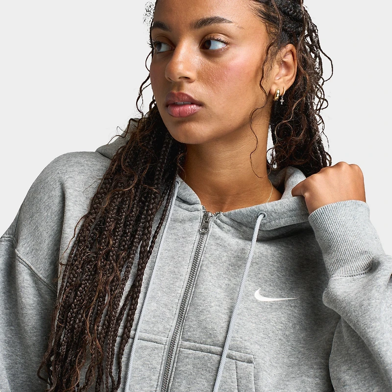 Nike Sportswear Phoenix Fleece Loose Crop Full Zip Hoodie Grey Heather / Sail