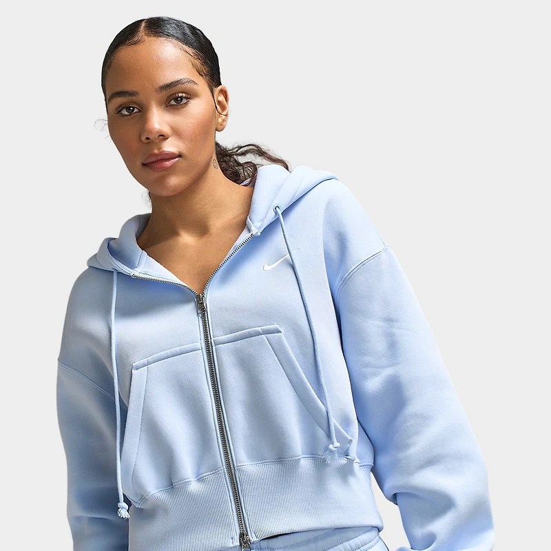 Nike Sportswear Women's Phoenix Fleece Crop Full-Zip Hoodie / Hydrogen Blue Sail