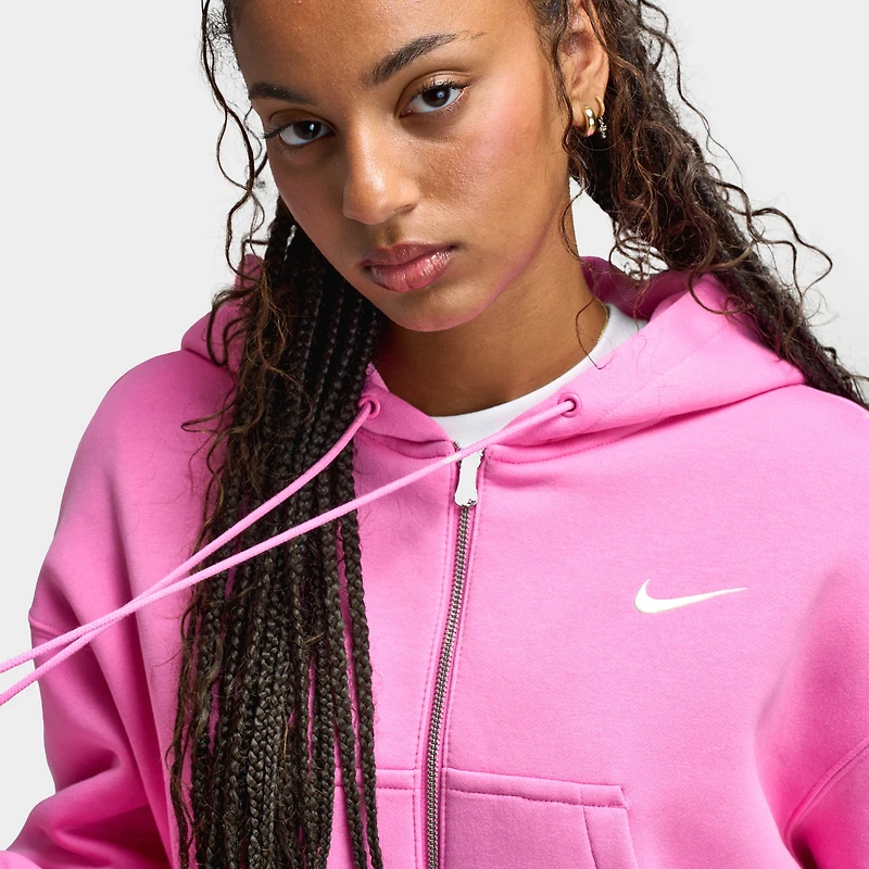 Nike Sportswear Women's Phoenix Fleece Loose Crop Full Zip Hoodie Playful Pink / Sail