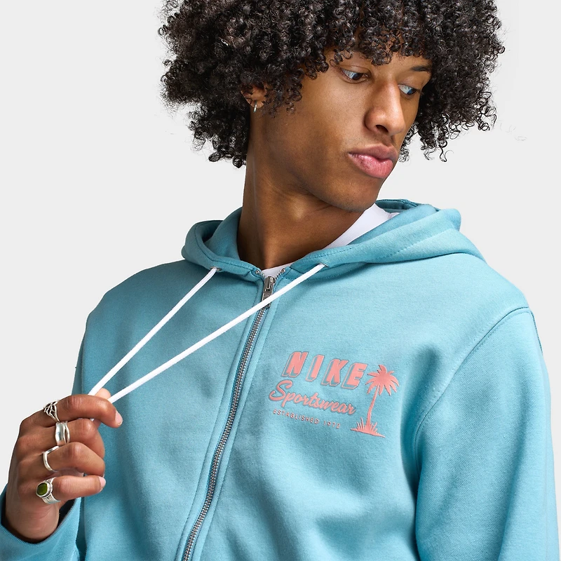 Nike Club Full Zip Hoodie Sweet Denim Turq / Red Stardust