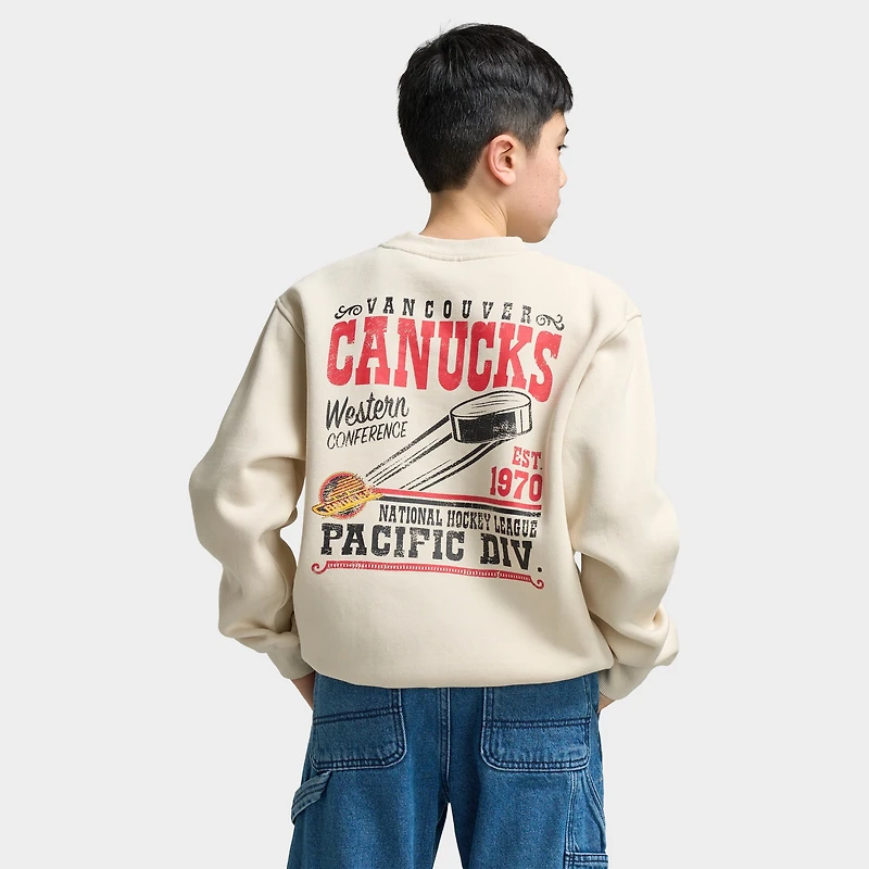 Mitchell & Ness Juniors' NHL Bulletin Pullover Fleece Crew Canucks / Cream