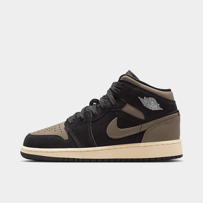 Jordan 1 Mid SE GS Noir / Gris Olive - Mangue sauvage clair