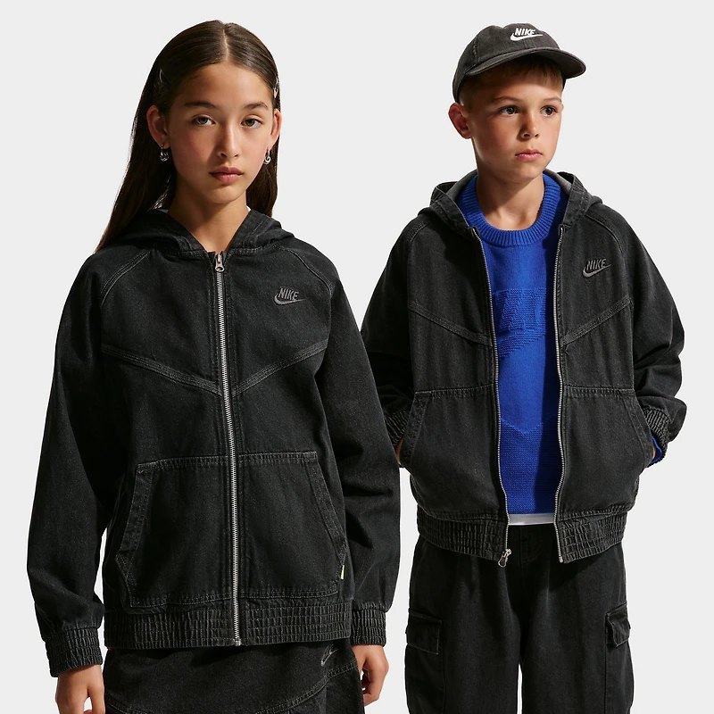 Nike Juniors' Denim Full-Zip Hooded Jacket Black / Anthracite