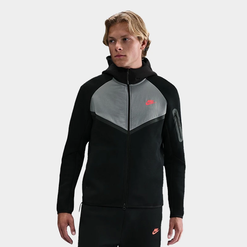 Nike Tech Fleece Full Zip Windrunner Hoodie Black / Smoke Grey - Bright Crimson