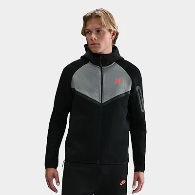 Nike Tech Fleece Full Zip Windrunner Hoodie Black / Smoke Grey - Bright Crimson