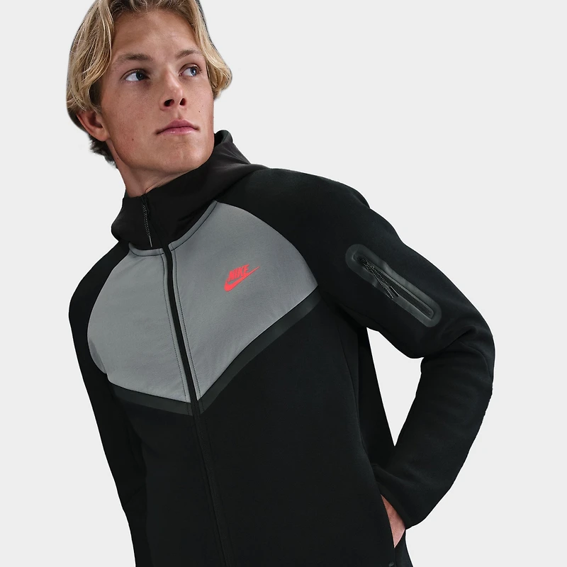 Nike Tech Fleece Full Zip Windrunner Hoodie Black / Smoke Grey - Bright Crimson