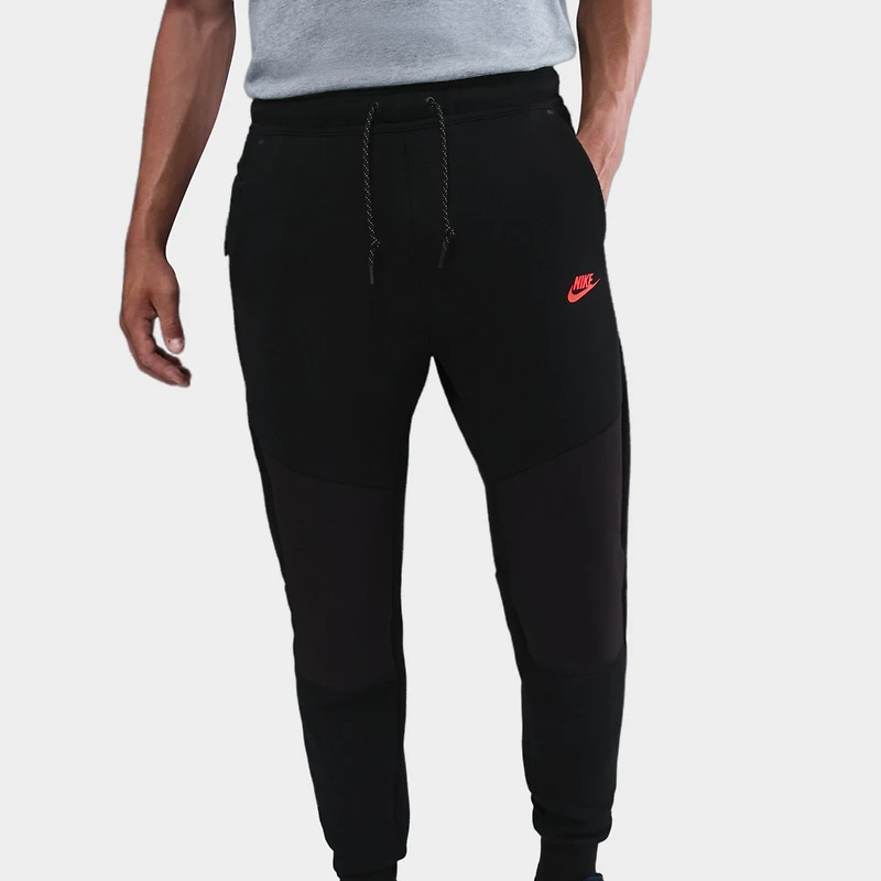 Nike Sportswear Tech Fleece Joggers Black / Smoke Grey - Bright Crimson