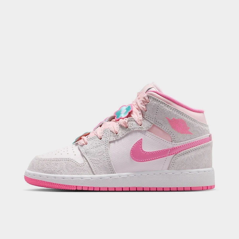 Jordan 1 Mid SE GS Gris clair / Rose Fluo - Voile
