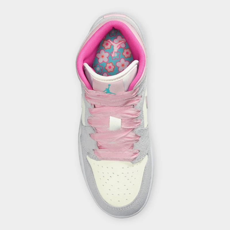 Jordan 1 Mid SE GS Gris clair / Rose Fluo - Voile