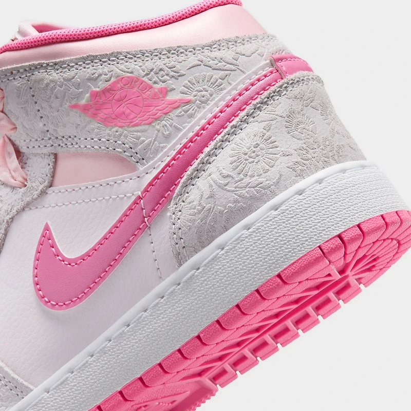 Jordan 1 Mid SE GS Gris clair / Rose Fluo - Voile