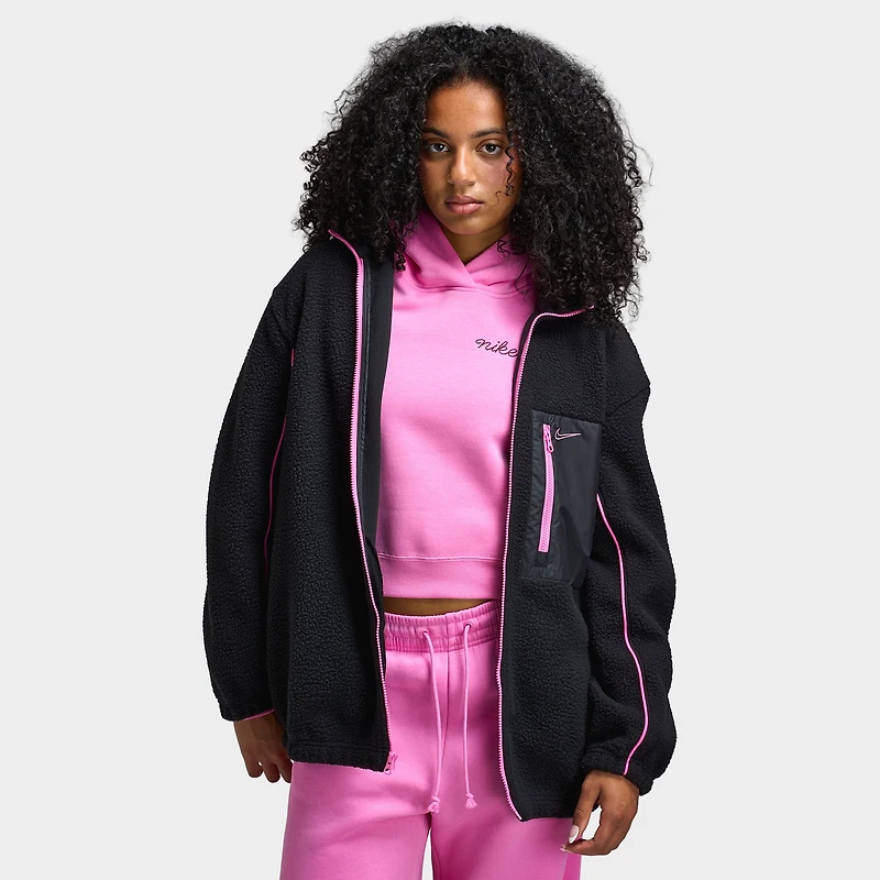 Nike Sportswear Women's Sherpa Full Zip Jacket Black / Playful Pink