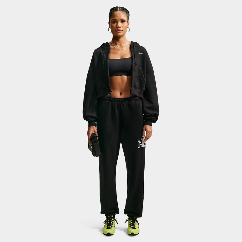 Nike Studio Fleece Cropped Full Zip Hoodie Black / White